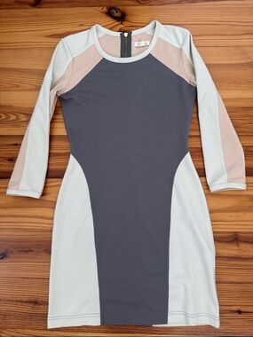 EUC silence + noise Long Sleeve Bodycon Dress Colorblock Gray cream Blush Small